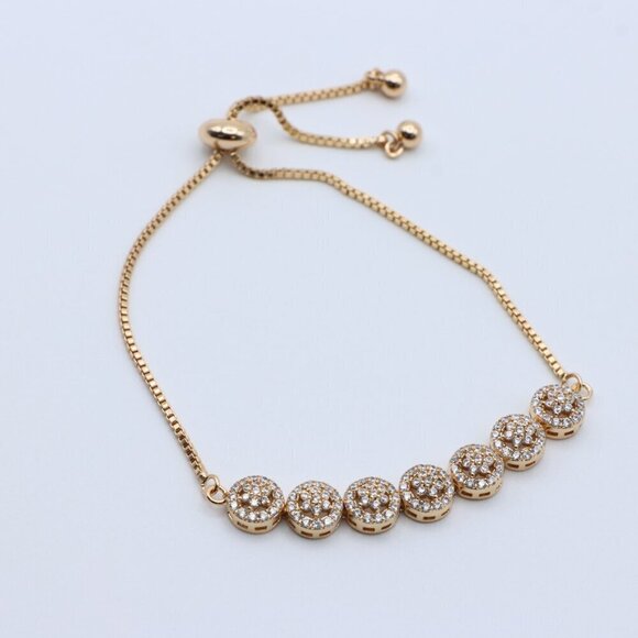 Elegant Rose Gold A-Bracelet with Round Sparkling Charm Accents, XPAB0696 - Picture 2 of 12